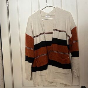 Maurices Striped Cream, Black, and Orange Cardigan